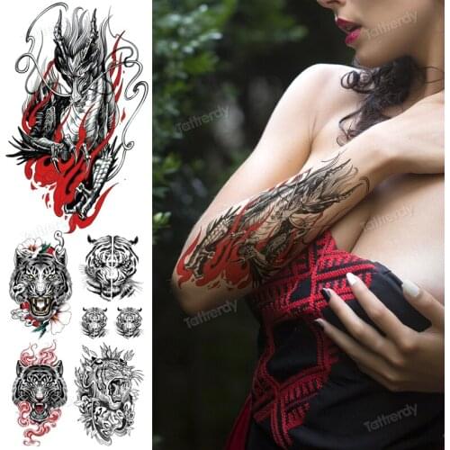 Waterproof Temporary Tattoo Stickers Dragon Snake Cloud Anime Flower Black Flash Tattoos Woman Body Art Fake Sleeve Tatoo Male