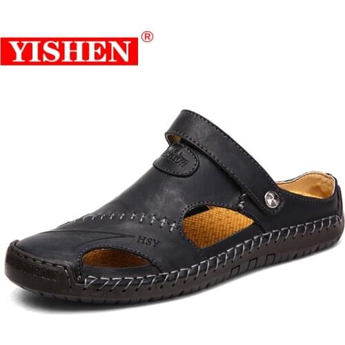 YISHEN Summer Sandals Men Leather Roman Sandals 2021 Slippers Outdoor Sneaker Beach Rubber Flip Flops Men Water Trekking Sandals