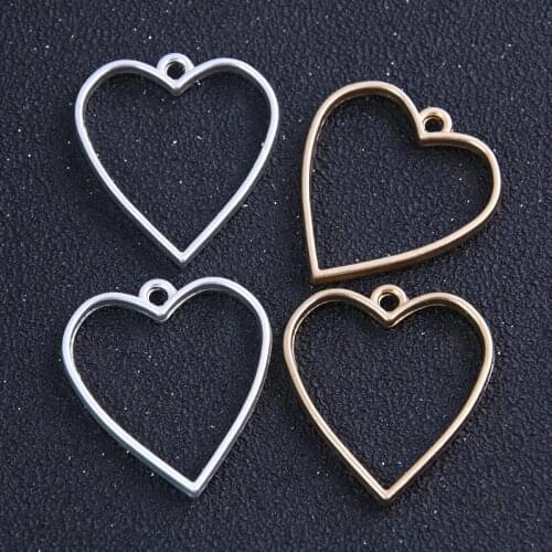 6pcs 20*34mm Two Color Polished Plated Alloy Jewelry Accessories Heart Charm Hollow Glue Blank Pendant Tray Bezel