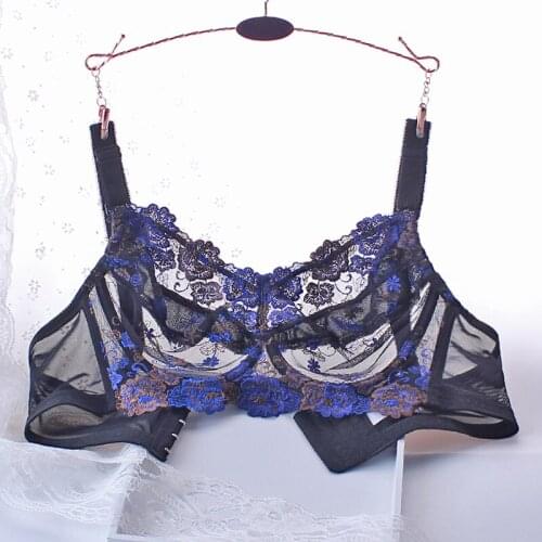 Womens Full Coverage Underwired Non-Foam Plus Size Floral Embrodiery Bra 34 36 38 40 42 44 46 48 B C D E F G H