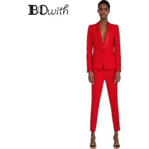Red Shawl Lapel Custom Made 2 Piece Set (Jacket+Vest) Women Elegant Pants Suits Ladies Business Pant Suits Formal Office Suits
