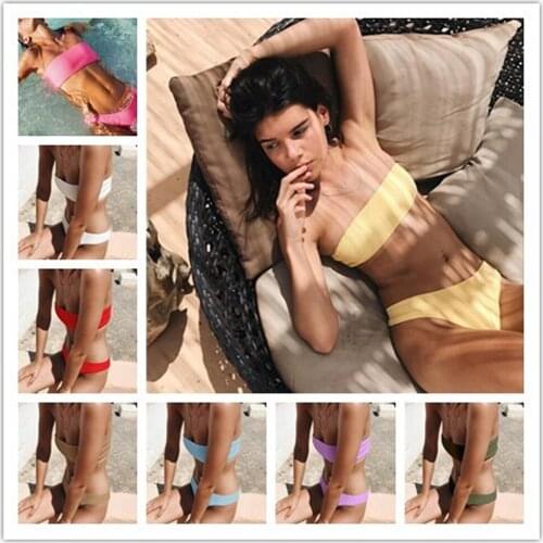 Sexy bikinis women Bikini 2019 Set Off Shoulder Solid Bandage Push Up Padded Swimwear Swimsuit Beachwear Pluz Size biquini