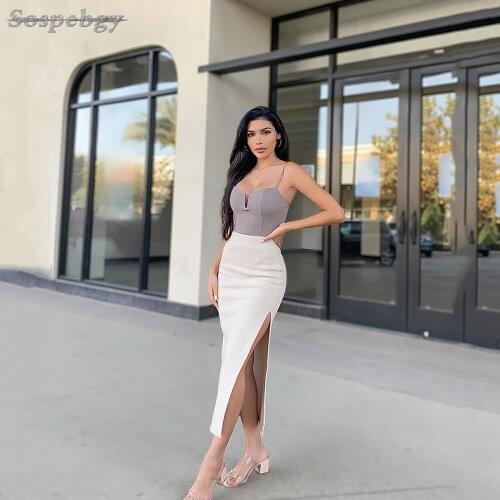 Summer New Spaghetti Belt Patchwork Bodycon Bandage Dress Women 2021 Sexy Sleeveless Midi Club Nightclub Party Dress Vestidos