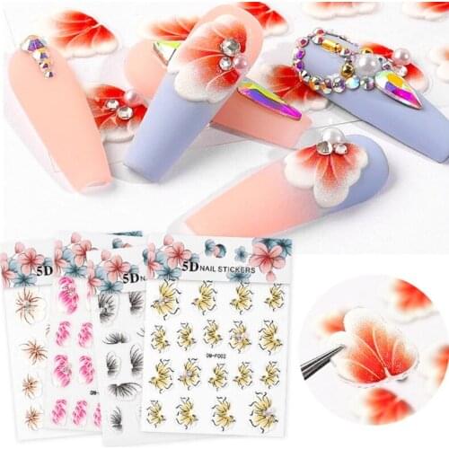 1 Sheet 5D Self-adhesive Nail Art Stickers Embossed Flower Nail Decals F1FF