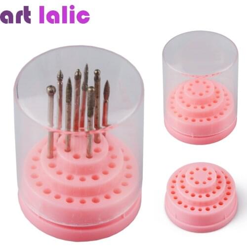 Artlalic 1pc 48 Holes Professional Nail Art Drill Bit Holder Exhibition Stand Displayer Nail Manicure Tool Acrylic Cover Box