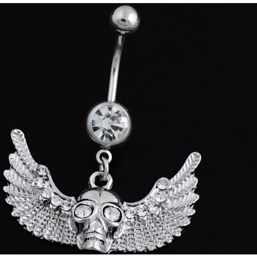 1Pc Silver Color Flying Skull Navel Piercing Nombril, Punk Wing Belly Button Rings Sexy Belly Piercing Ombligo Navel Piercings