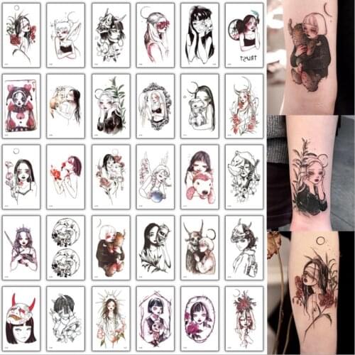 30pcs/lot small temporary tattoo set girls face hand finger words flowers butterfly tattoo designs fox cat moon star tatoo fake