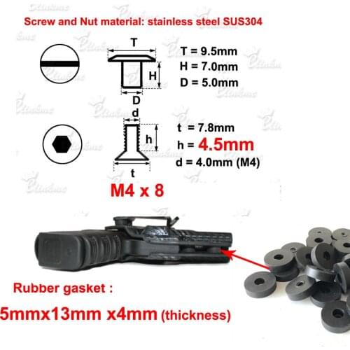 4pcs/bag, 4mm Adjustable retention holster hardware colorful screws with 4mm Rubber washers