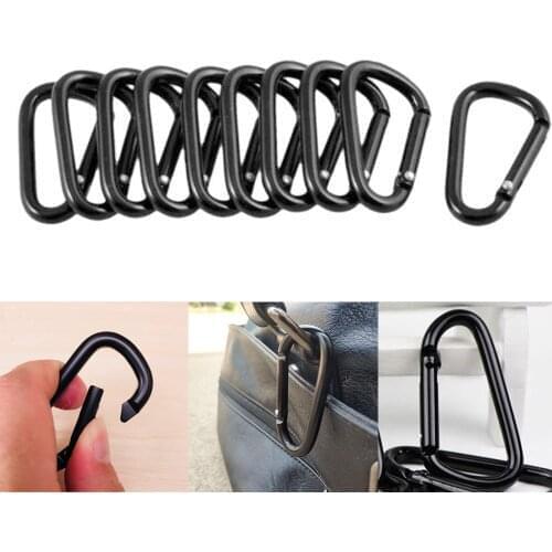 5PC Black Aluminum Carabiner D-Ring Key Chain Clip Safety Buckle Keyring Snap Hook Camping Travel Button Sport Equipment Hook