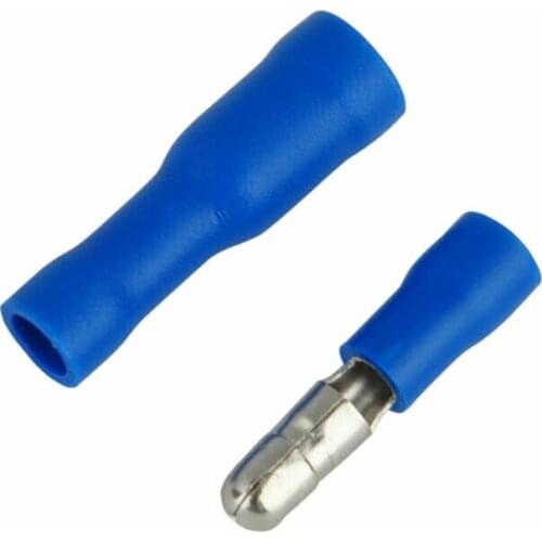 50pcs/bun bullet male bullet connector blue insulated wire crimping terminal male + female