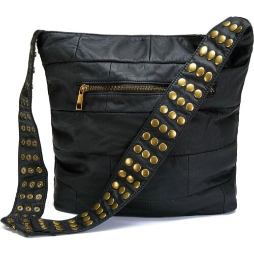 Annmouler Fashion Women Shoulder Bag Pu Leather Handbags Soft Leather Crossbody Bag Purse Mochila Designer Bag Large Rivet Bag