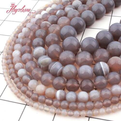 Natural Round Gray Agates Smooth Faceted Frost 6/8/10mm Stone Beads Spacer For DIY Necklace Bracelets Jewelry Making Strand 15"