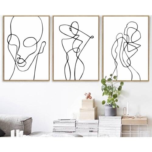 Black And White Wall Art Abstract Painting Line Art Body Painting Canvas Poster And Print Pictures For Living Room Decoration
