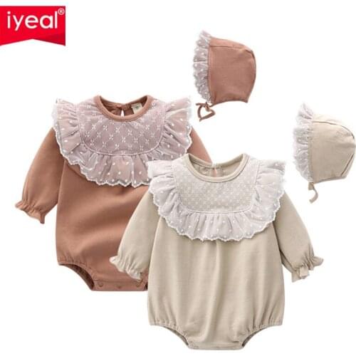 Princess Kids Baby Clothing Newborn Bodysuit With Hat Baby Girl Clothes Cotton Jumpsuit Lace Outfits Solid Childrens Clothes