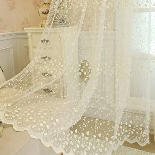 European Romantic Window Screen Mesh Curtains Bay Window Balcony Yarn White Gauze Bedroom Living Room Flower Yarn Embroidered
