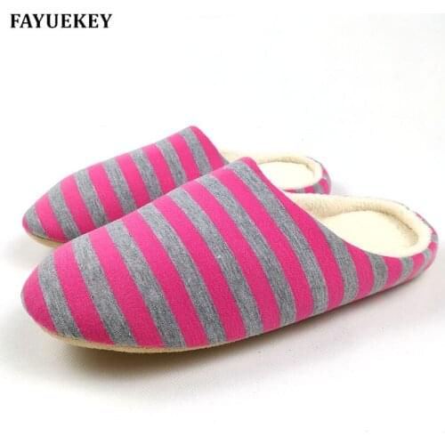 FAYUEKEY 2018 Soft Sole Spring Autumn Winter Warm Home Cotton Plush Striped Slippers Women Indoor\ Floor Flat Shoes Girls Gift