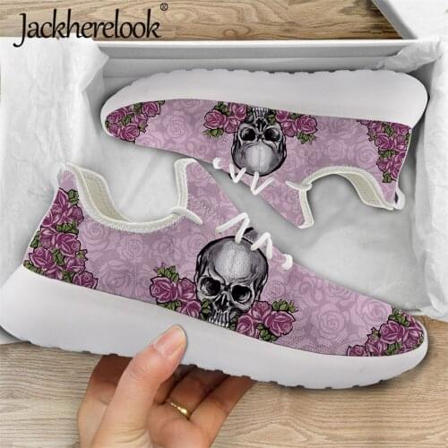 Jackherelook Lightweight Sneakers Mesh Flats for Womens Sugar Skull Floral Print Summer Breathable Ladies Footwear Tenis Mujer