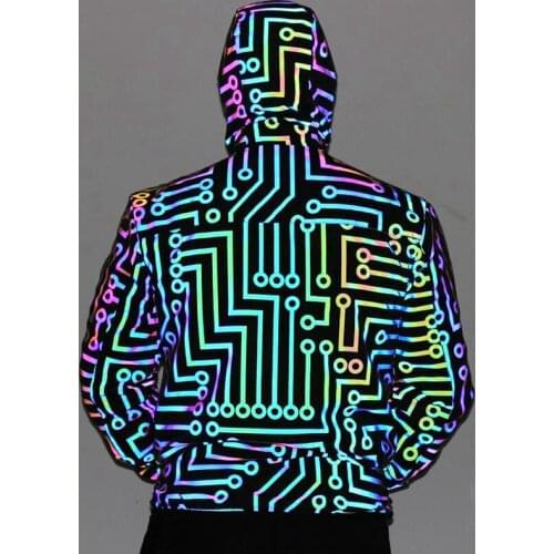2021 Fashion Rainbow Reflective Women Luminous Jacket Colorful Geometric Pattern Hip Hop Glowing Jacket for Spring Undefined