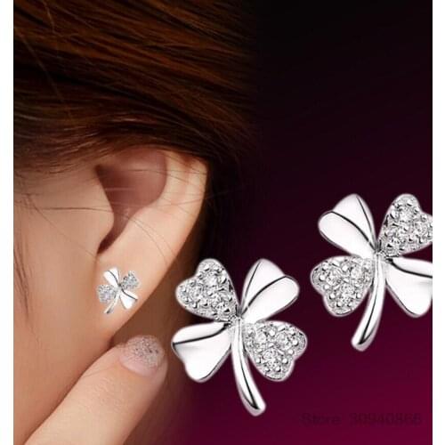 LEKANI Real 925 Sterling Silver Minimalist Clover Stud Earrings For Fashion Women Cute Fine Jewelry Lucky Accessories Gift
