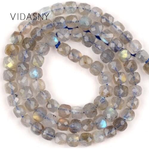 70Pcs Mineral Natural Stone Beads Faceted Labradorite Square Beads for Jewelry Making 5mm Diy Necklace Jewellery Accessories 15"