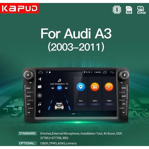 Kapud 8" 4G LTE Android 10.0 Navigation For Audi A3 2003-2011 RS3 Sportback Car Multimedia Player GPS Radio Stereo 4+128G