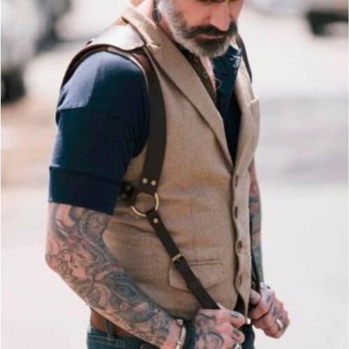 Male Leather Exotic Tops Fetish Men Gay Chest Harness Adjustable Men Harness Belts Punk Rave Costumes for BDSM Bondage Games