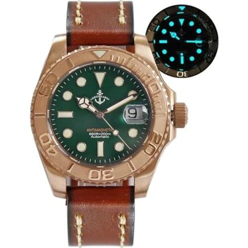 Hruodland 2021 Newfashioned Bronze Antimagnetic Luminous Diving Sports Automatic Mechanical Leather Waterproof 20 ATM