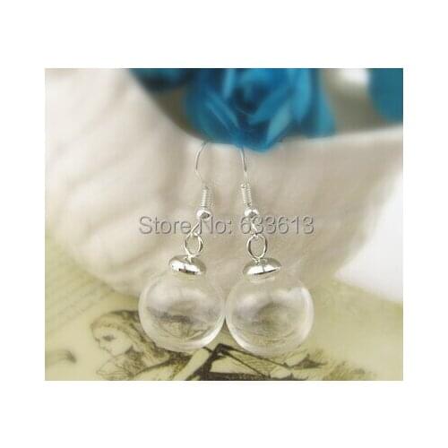 SLAE Free ship!!!100set 16*4mm(opening) glass globe bubble & 6mm silver cap & Earing hook set DIY glass vial earings pendant set