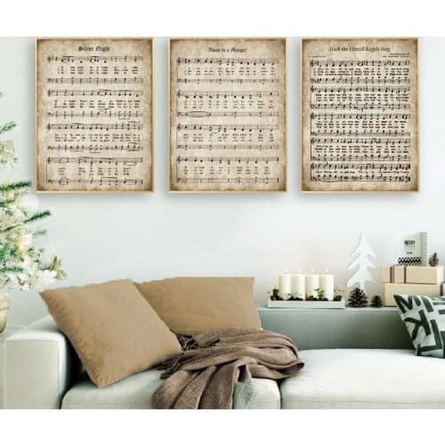 Christmas Decoration Christmas Carols Vintage Posters and Prints Sheet Music Hymn Wall Art Canvas Painting Pictures Decor