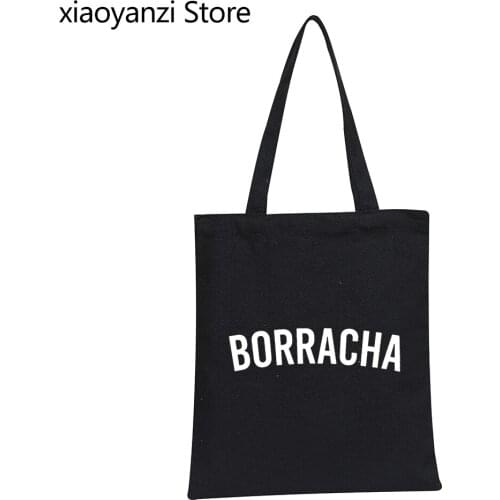 Borracha Latina Print Women Shoulder Bag Casual Funny Eco Reusable Shopping Bag For Lady Canvas Tote Bag Harajuku SL-752