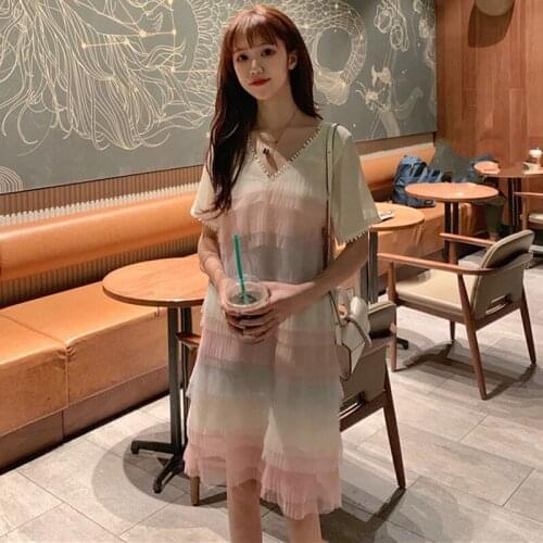 Vestidos verano Womens Clothing mini-dresses mesh summer sweet style fashion brands Korean v-neck a-line short dresses new