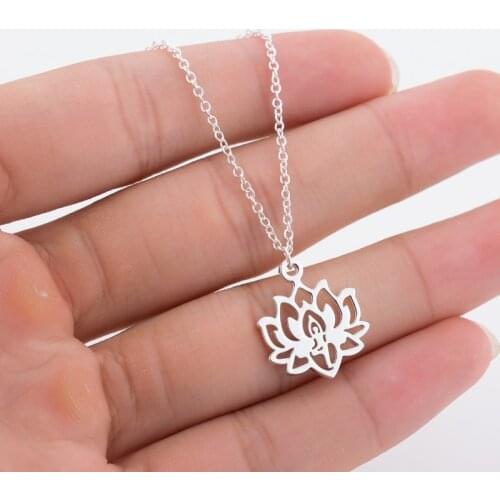 Yoga Lotus Pendant Necklaces Women Stainless Steel Choker Fashion Jewerly 2019 Choker Necklace Long Chain Necklaces