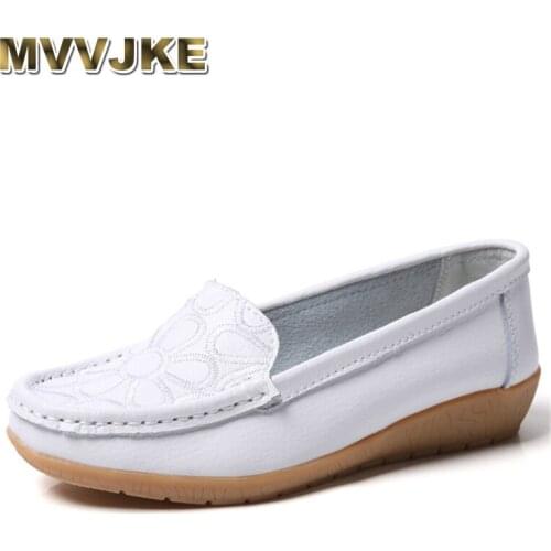 MVVJKE 2019 new casual shoes genuine leather slip-on shoes women outdoor low heel 2.5CM leather moccasins breathable shoesE117