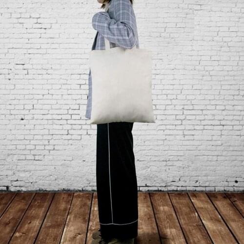 Women Simple Blank Large Capacity Shoulder Bag Canvas Shopping Pouch Handbag