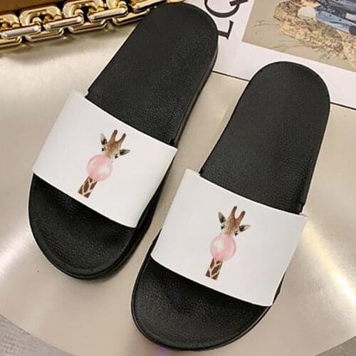 Indoor Outdoor Lady Slides Sandals 2021 New Summer slippers Cute Animals blowing bubbles Cartoon Printed women slippers