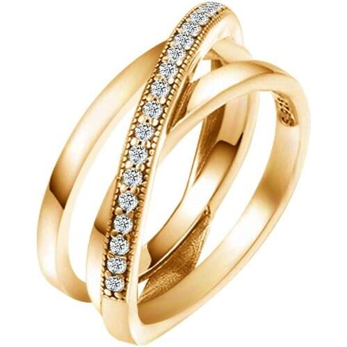 100% Real 925 Sterling Silver Crossover Pave Triple Band Rings for Women Original Jewelry Wedding Party Gift 2021 New