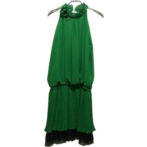 Sexy Halter Dress Women Chiffon Dresses Women New Fashion Chiffon Hem Lace Dress Green Party Dress