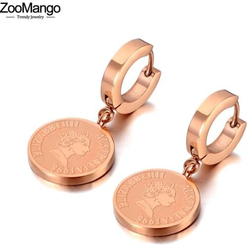 ZooMango Vintage Style Titanium Steel Queen Avatar Hoop Earrings Trendy Rhinestone Party Earrings Jewelry For Women ZE20156