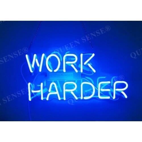 14“ Work Harder Blue Acrylic Custom Neon Light Lamp Sign Beer Bar Handmade Glass Decorate Home Wall Room Windows Tube Artwork