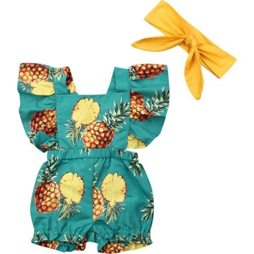 2020 Summer Newborn Baby Girl Clothes Beachwear Fly Sleeve Ruffle Romper Jumpsuit Headband 2PCS Outfits Set