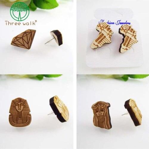 5 pairs Further reductions Engraving Africa Map Wood Studs
