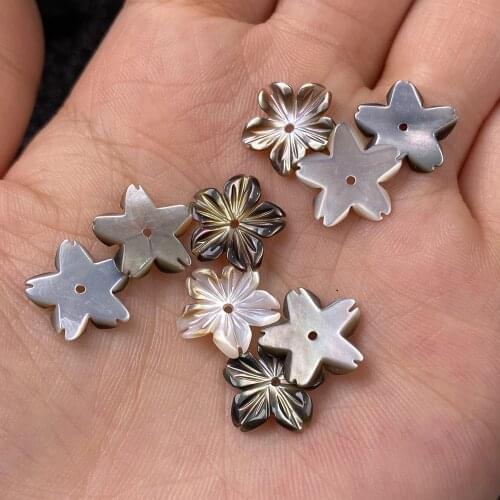 5pcs Carven Black Shell Flower Pure Natural Material Petals 3D Flower Beads For Handmade Necklace DIY Jewelry Making