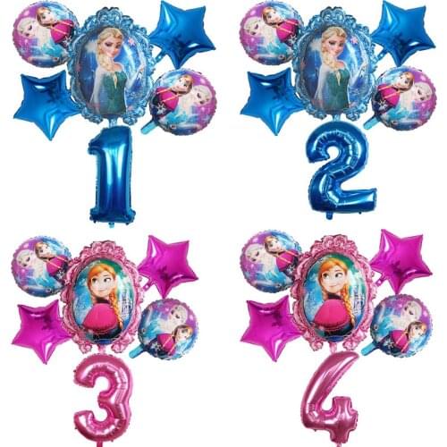 6pcs Elsa Disney Frozen Princess Foil Helium Balloons Baby Shower Birthday Theme Party Decorations Kids Toys Number Air Globos