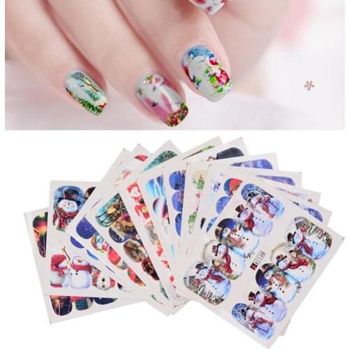 80% Hot Sale 12 Sheets Xmas Snowman Santa Elk Pattern Nail Art Stickers Decals Decorations