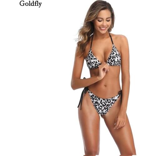 Bandage Thong Bikinis Leopard Print 2 Piece Set Swimwear Women New Push Up Swimming Suit for Biquini