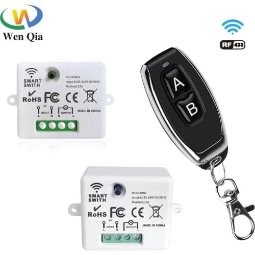 433Mhz Wireless Remote Control Switch AC 220V 10A 1CH RF Mini Relay Receiver and AB Transmitter for Lighting Lamp LED