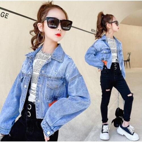 2021 Korean style girls denim coat full sleeve spring girls coat 4-9t A833