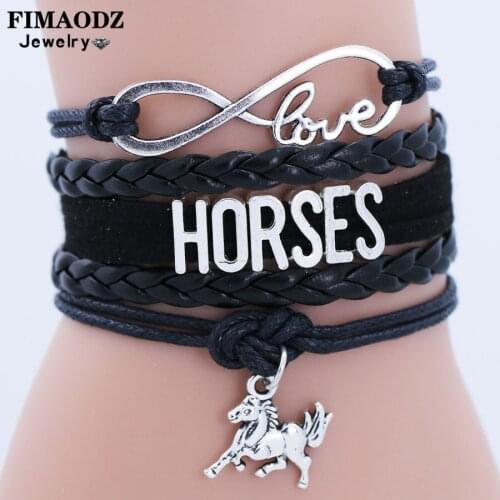 FIMAODZ Infinity Love Horse Bracelet for Women Kids Trendy Animal Theme Leather Bracelet Wrap Bangles Gift