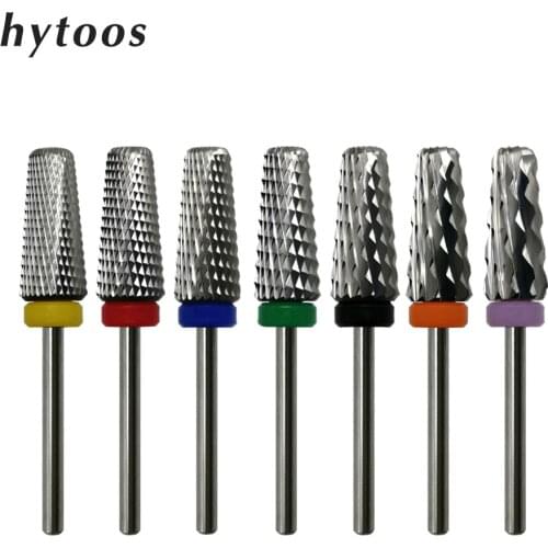 HYTOOS Tapered Carbide Nail Drill Bit Safe Reversed Chip Removal Bits Milling Cutter for Manicure Electric Drill Accessories