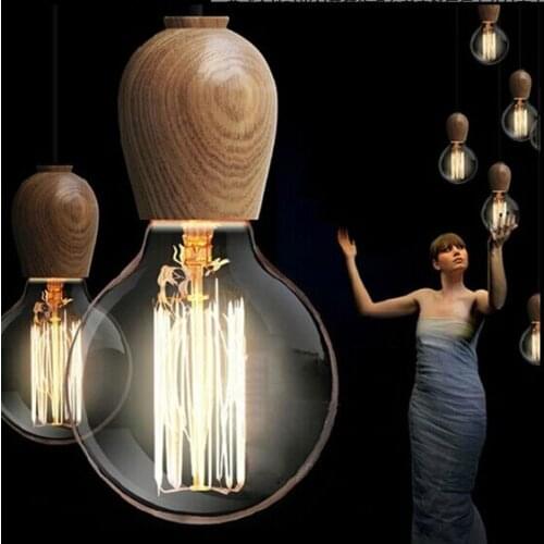 Thailand Import Oak vintage pendant lights industrial edison pendant lamp wood Indoor pendant lighting for restaurants